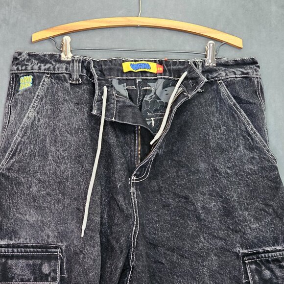 Empyre Men’s Super Baggy Long Denim Cargo Shorts Jeans Size 36 Y2K Skater Grunge - Picture 9 of 10